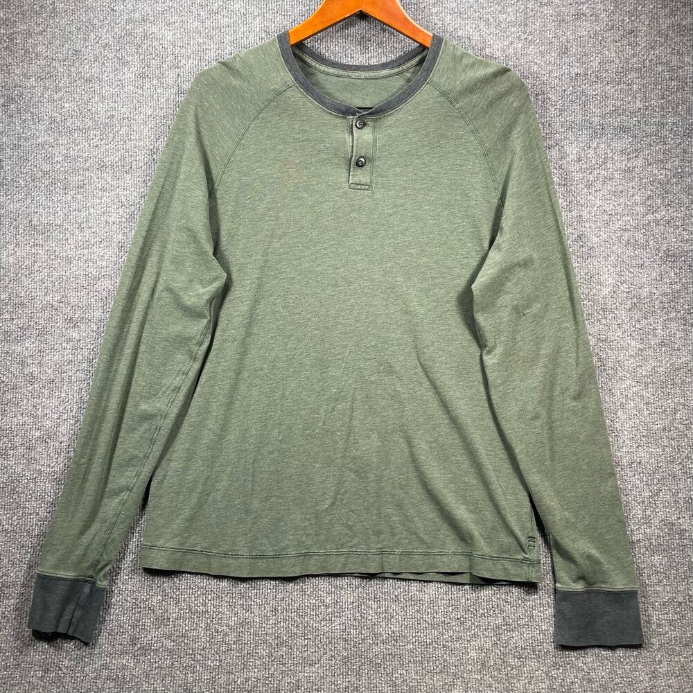 Lululemon Henley Shirt Men's Large Green Cuffed Sleeves Casual Stretch